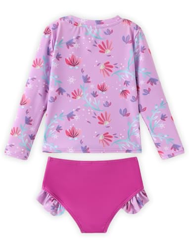 Image of Disney Frozen Elsa Stitch Marvel Toddler Girl Two Piece Long Sleeve UPF50+ Swimsuit Rashguard Sets Bathing Suit