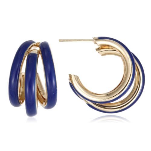 Triple Hoop Earrings, Split Hoop Huggie Earrings Trendy Chunky Earrings for Women