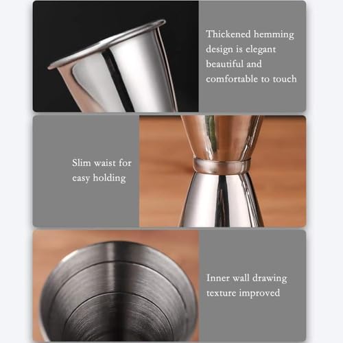 اماتير مجموعة جيجر مزدوجة من الستانلس ستيل على الطراز الياباني قياس 2 اونصة 1 اونصة (30 مل و60 مل)، كوب قياس كوكتيل مزدوج الجوانب للمنزل