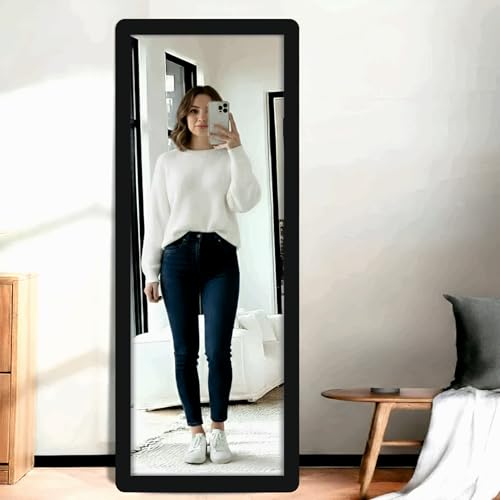 Image of Creative Arts n Frames 15x51 inch Classic Black Long Fiber Wood Wall Hanging Mount HD Mirror Home Decor Items Living Room Bathroom Bedroom Hotel Office (Classic Black Color Framed HD Mirror)