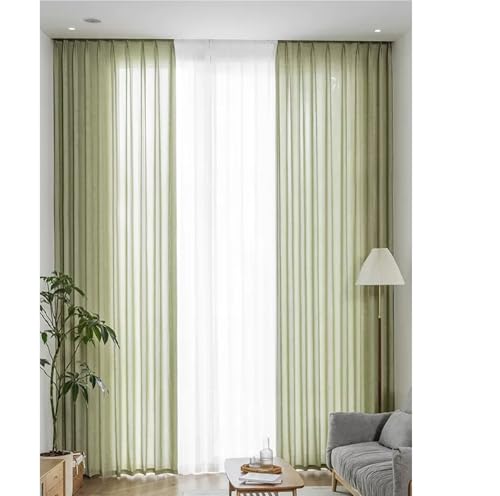 Rideau lin et coton vert matcha de qualité supérieure à œillets