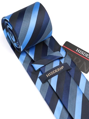 Image of HISDERN Mens Tie Striped Ties and Handkerchief Set Business Formal Woven Pocket Square Wedding College Stripe Necktie