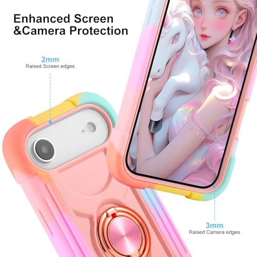 Image of MARKILL Compatible with iPhone with Built-in 360Rotating Ring Stand, Military Grade Drop Protection Full Body Rugged Heavy Duty Case Durable Cover (Rainbow Pink, iPhone Air)