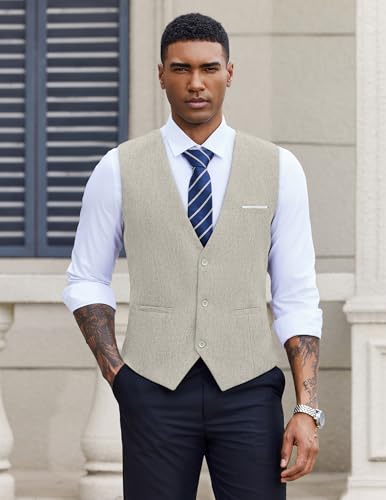 COOFANDY Men's Suit Vest Slim Fit Casual Business Vests Lightweight V-Neck Formal Dress Waistcoat for Wedding Prom2
