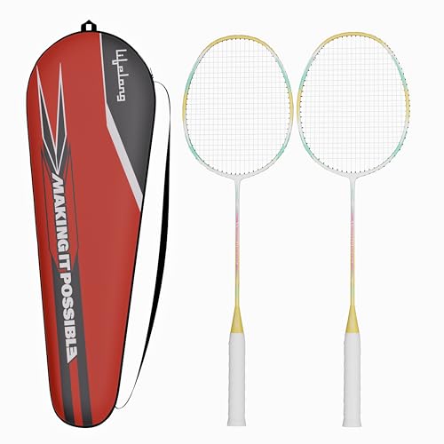 Image of Lifelong Badminton Rackets Set of 2 | 87g Carbon Shaft Lightweight Badminton Racket | Badminton Racquet Racket Set with Badminton Bag | Beginner & Intermediate Badminton Combo for Family