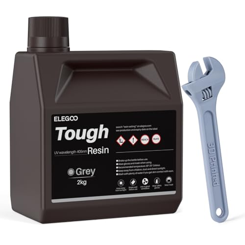 ELEGOO Resina Tough con Alta Dureza, Baja Viscosidad y Contracción Mínima, Compatible con Impresora 3D MSLA/LCD/DLP, Gris 2000g