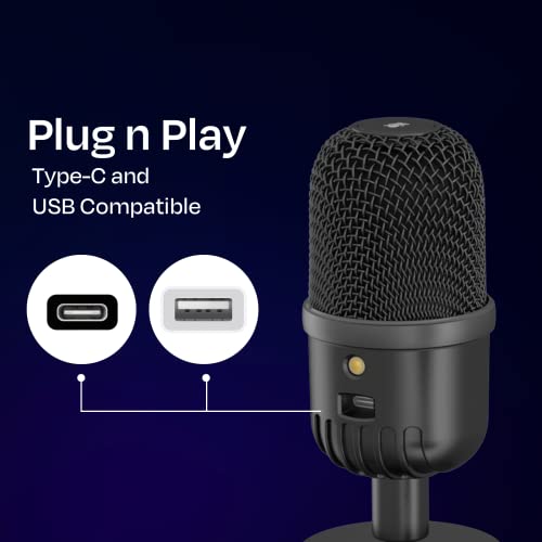 Image of Kreo Rec Condenser Microphone |Condenser Mic for Podcast | Type-C & USB Mic for Professional Audio & Youtubers Video Recording with Crystal Clear Sound | 360 Rotation | Plug n Play (Rec Condenser)