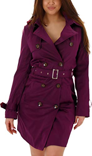 StyleLightOne Damen Trenchcoat Jacke Kurzmantel Seidiger Glanz Knopfleiste Gürtel Kragen, Weinrot Bordeaux, 34 36 (38)