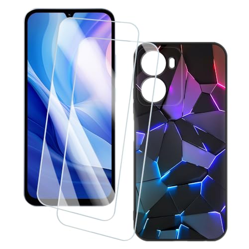 OAGELIM 2�Z�b�g �X�N���[���v���e�N�^�[ + �P�[�X Xiaomi Redmi 15A 5G (6.9 �C���`) �Ƃ̌݊������� �A�[�e�B�X�e�B�b�N�J�X�^���v�����g�J�o�[�Ƌ����K���X�t�B���� �X�N���b�`�h�~ (�􂯖�)