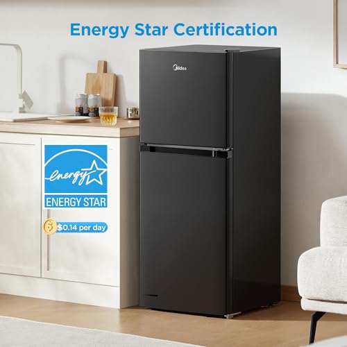 Image of Midea MERM45S3ABB 4.5 Cu.ft Mini Fridge with Freezer,with Internal Light, Adjustable Thermostat, Reversible Door, Low Noise for Dorm, Office, Bedroom Black