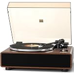 Giradischi Bluetooth HiFi, Giradischi Vinili a Cinghia 33/45 RPM con Testina AT-3600L, Altoparlanti Integrati, Ingresso AUX/RCA, Auto-Off
