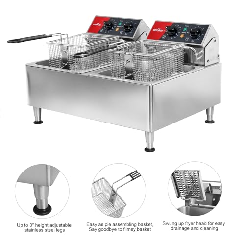 CROSSON 12L Elektrische Fritteuse mit doppeltem Tank und rotierendem Fritteusenkopf, 30-Minuten-Timer, EGO-Thermostat, Aufsatzfritteuse für den gewerblichen Gebrauch – Bild 8