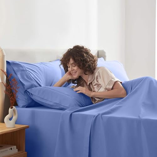 Image of Nestl Extra Deep Queen Sheet Set - 6 Piece Breathable & Cooling Sheets - Hotel Luxury Bedding Set w /18-24 Inch Deep Pockets - Easy & Secure Fit - Super Soft, Wrinkle Free & Comfy - Calm Blue