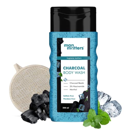 Image of Man Matters 3 in 1 Action Charcoal & Menthol Body Wash with Loofah | Menthol, 5% Niacinamide | For Instant Cooling, Odor Protection & Improves Skin texture | 250ml