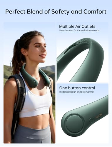 JISULIFE Portable Neck Fan, Hands Free Bladeless Fan, 5 Speeds, 4000 mAh Battery Operated Wearable Personal Fan, Twistable, Rechargeable, Gift for Women Men-Dark Green - Image 5