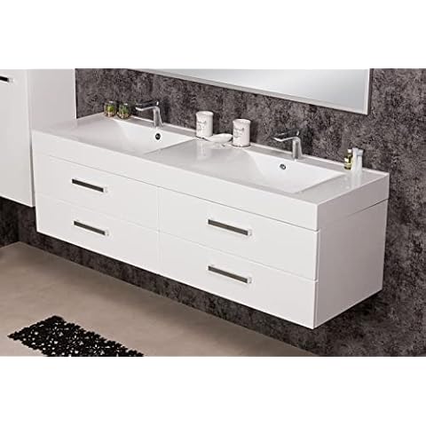 Quentis Doppelwaschplatz Aruva, Breite 140 cm, weiß glänzend, 4 Schubladen Cover