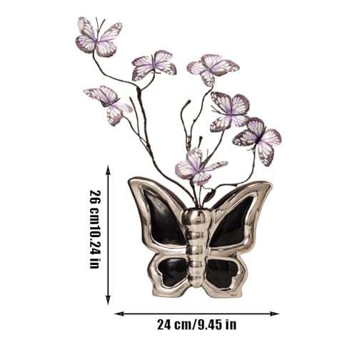 Decoración de mesa para salón con jarrones rústicos de mariposas 6