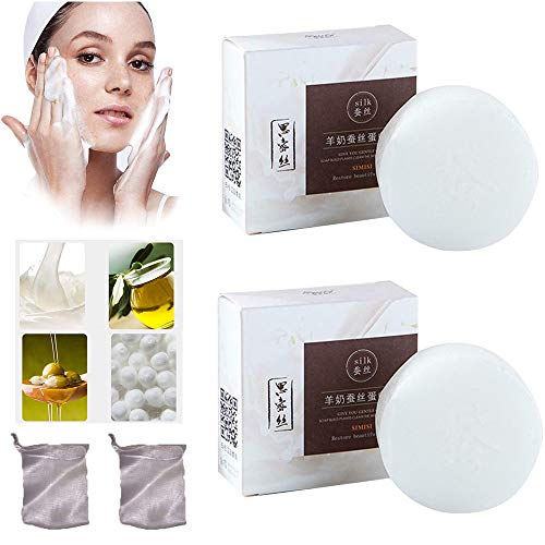 Sapone al latte di capra, sapone minerale organico naturale che imbianca Sapone fatto a mano idratante con rete a bolle per pelli di qualsiasi natura (2 PCS)