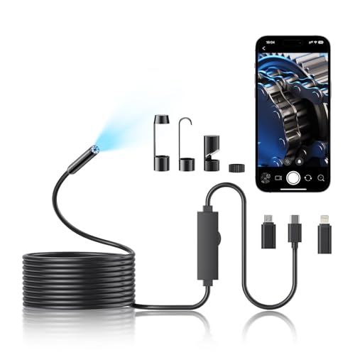 Endoscope Camera with Light, 1920P HD Borescope Camera with 8 Adjustable LED, 16.4FT Semi-Rigid...