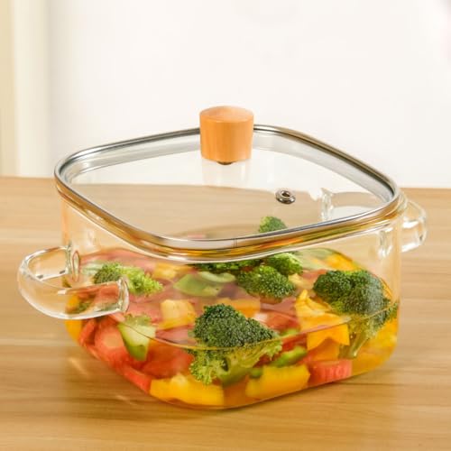 Image of Nestasia Borosilicate Glass Cooking Pot with Glass Lid (2200 ml) - Square Casserole with Air Vent Lid on Gas Stove | Microwave & Dishwasher Safe Durable Handi for Kitchen