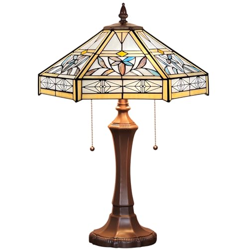 CapulinaTiffany Table Lamp Mission Hexagon Virgin Style Stained Glass Desk Reading Light 16x16x24 Inches Decor for Home Office Bedroom Living Room