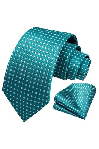 Image of HISDERN Polka Dot Ties for Men Classic Silk Ties and Pocket Square Formal Business Necktie Handkerchief Wedding Party