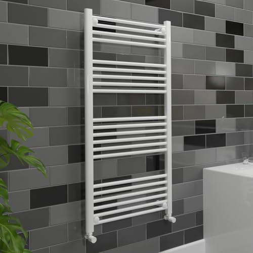 600mm (w) x 1200mm (h) Straight White Gloss Heated Towel Ladder Rail Bathroom Radiator - 2688 BTUs