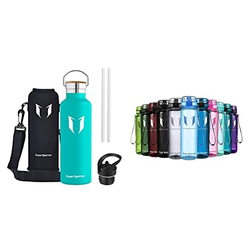Super Sparrow Botella Agua Acero Inoxidable - Botella Agua Niños - 1L + Botella de Agua Deportiva - 1000ml - Sin BPA (Transparente- Azul)