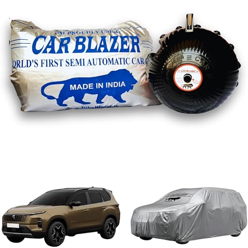 Image of CARBLAZER Portable & Semi-Automatic Full Body Car Covers: Heavy Duty Device| Anti-Theft| Dust & Scratch Proof | Water & Wind Resistant|Custom Fit| Dual-Side Cover, Compatible for Tata Safari New
