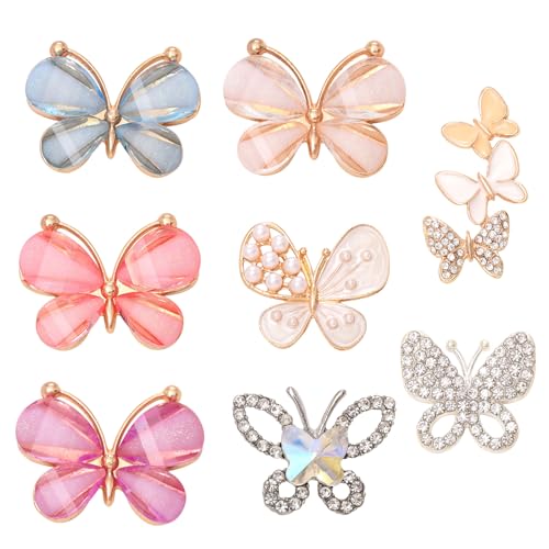 8 Piezas Broches de Mariposa para Mujer, Delicados Espalda Plana Broches de Mariposa para Mujer, Fondo Plano Broches Mariposa de Diamantes de Imitación, para Mochilas, Ropa, Gorras, Decoración