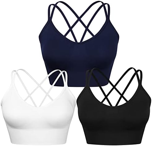 WANAYOU Women Strappy Sports Bra for Women,Cross Back Sports Bra Padded Yoga Bra Medium Support Workout Bra