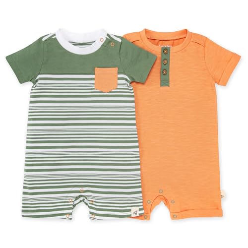 Image of Burt's Bees Baby Baby Boys Short Sleeve Rompers, 100% Organic Cotton One-Piece Coverall and Layette Set
