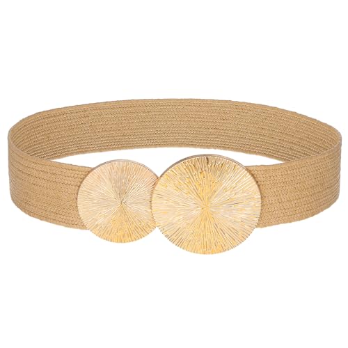 Women Wide Stretchy Gold Buckle Cinch Waist Belt Fashion Elastic Braided Boho Belt Vintage Stretch Rattan Straw Ladies Summer Dress Waist for Women Dresses Coat Supplies Skirt