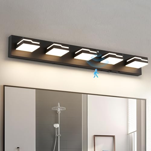 Image of 5-Light LED Bathroom Vanity Light, 32-Inch Matte Black