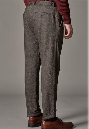 Mens Vintage Tweed Dress Pants Expandable Waist Straight Fit Wool Blend Suit Trousers for Men4