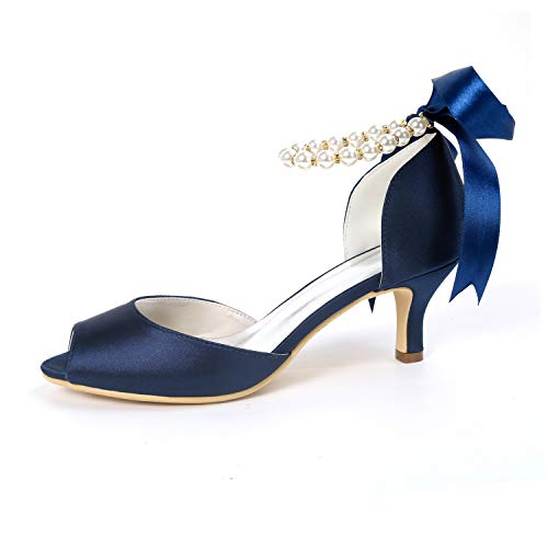 Women's Open Toe Satin Wedding Shoes for Bride Pearl Heeled Bridal Shoes Evening Party Dress Pumps White2