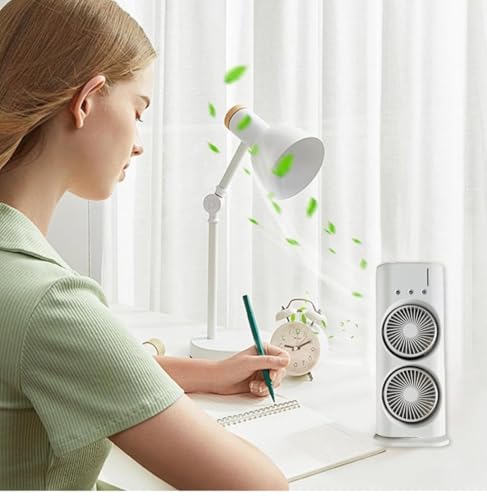 Image of Double Layer Mini Air Cooler Fan with Mist & Water Tank, Portable USB Rechargeable Desk Fan with Ice Cooling, 3 Speed Personal Air Cooler for Home, Office & Travel