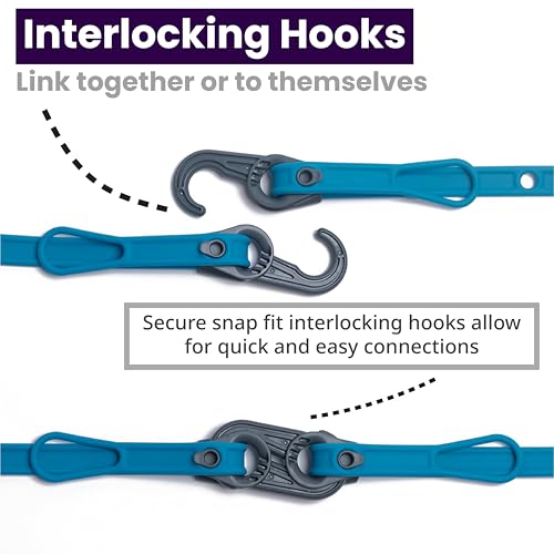 Image of Mella Link Latch Multi-Configuration Adjustable Bungee Cords with Hooks - Flat Silicone Bungee Straps with Hooks - Expandable 8 inch-36 inch Bungee Tie Down Fastening System (3-Pack)
