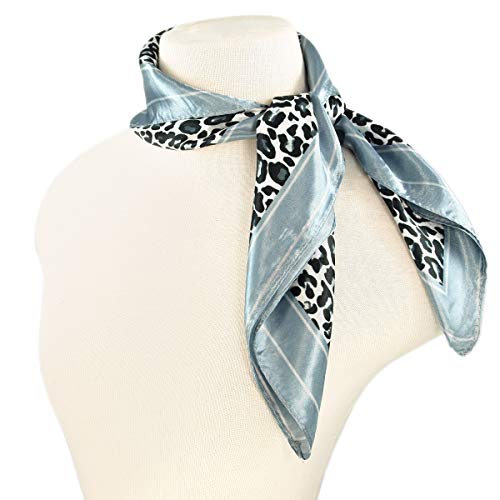 TrendsBlue Elegant Silk Feel Leopard Animal Print Square Scarf 24"4
