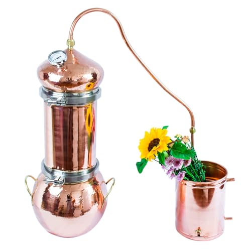 Copper Moonshine Still - Alambique de cobre puro para whisky y aceites esenciales con termómetro, kit de elaboración casera