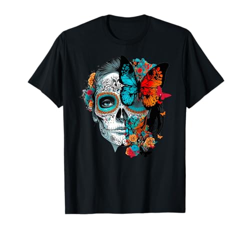 Dia de Los Muertos Floral Sugar Skull Gothic Day Of The Dead T-Shirt