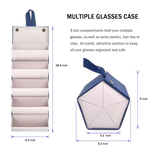 Image of Kenpal Sunglasses Storage Organizer Holder Foldable Travel Case with 5 Slot Compartments for Multiple Glasses