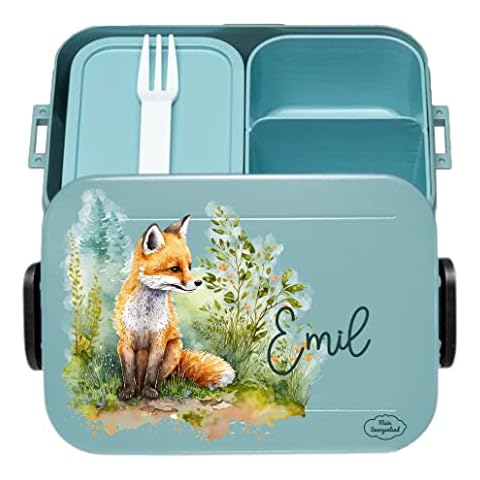 Mein Zwergenland Bento Brotdose Take A Break midi mit Namen Nordic Green Fuchs Baby Cover