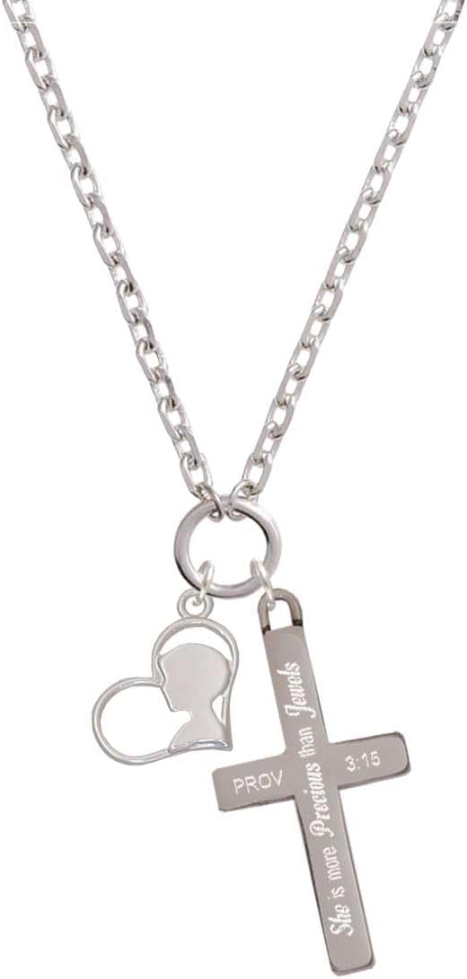 Delight Jewelry Boy Silhouette in Heart - She is More Precious Engraved Cross Zoey Necklace, 28"