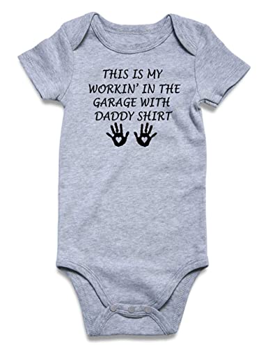 Image of Funnycokid Baby Boys Girls Romper Newborn Stuff Unisex Announcement Bodysuit Clothes This is My Workin in the Garage With Daddy 3-6 Months Infant Cotton Outfit Pregnancy Reveal Jumpsuit Grey Underwear