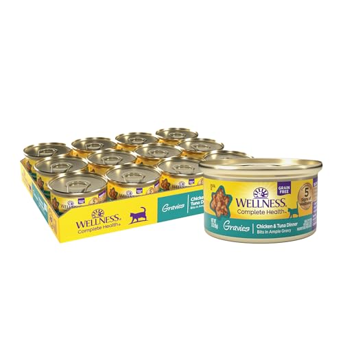 Wellness Complete Health Natural Grain Free Wet Canned Cat Food, Gravies Tuna Dinner, 3-Ounce Can (Pack Of 12)