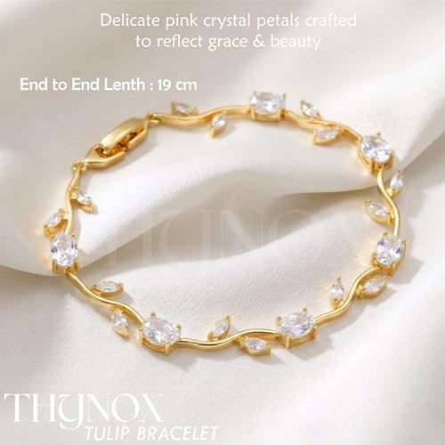 Image of THYNOX Tulip Bracelet for Women Stylish | Gold Plated Crystal Floral Jewellery | Adjustable Chain Wrist for Women & Girls Stylish | Elegant Tulip Bracelet for Women, Party & Daily Wear Accessory