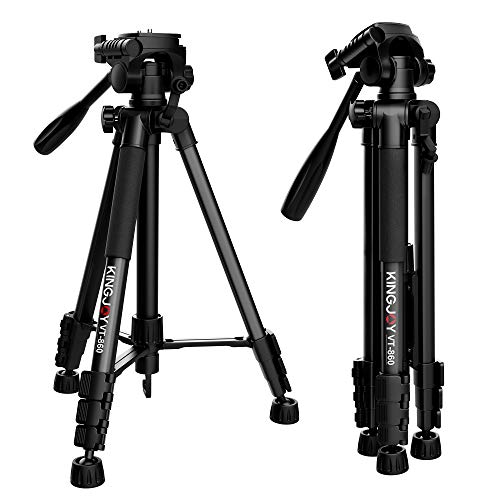 KINGJOY Compact Light Weight Tripods, Travel Portable Camera Aluminum Tripod with Fluid Head for Photography Video Shooting, Support Canon Nikon Sony DSLR Camcorder with Carry Case, Black, VT-860