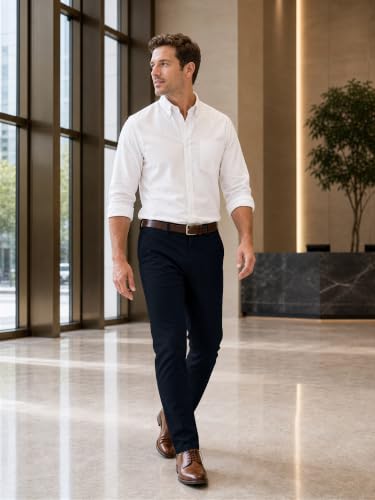 Image of HUNGSON Mens Chinos Dress Pants Slim Fit Stretch Business Casual Golf Work Slacks Trousers