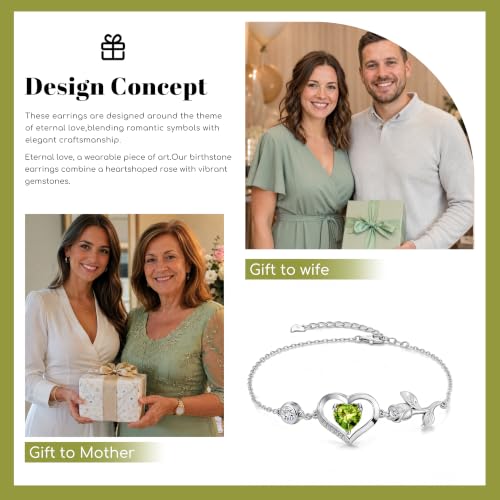Image of 1CT Rose Heart Birthstone Bracelet for Women Love Gift